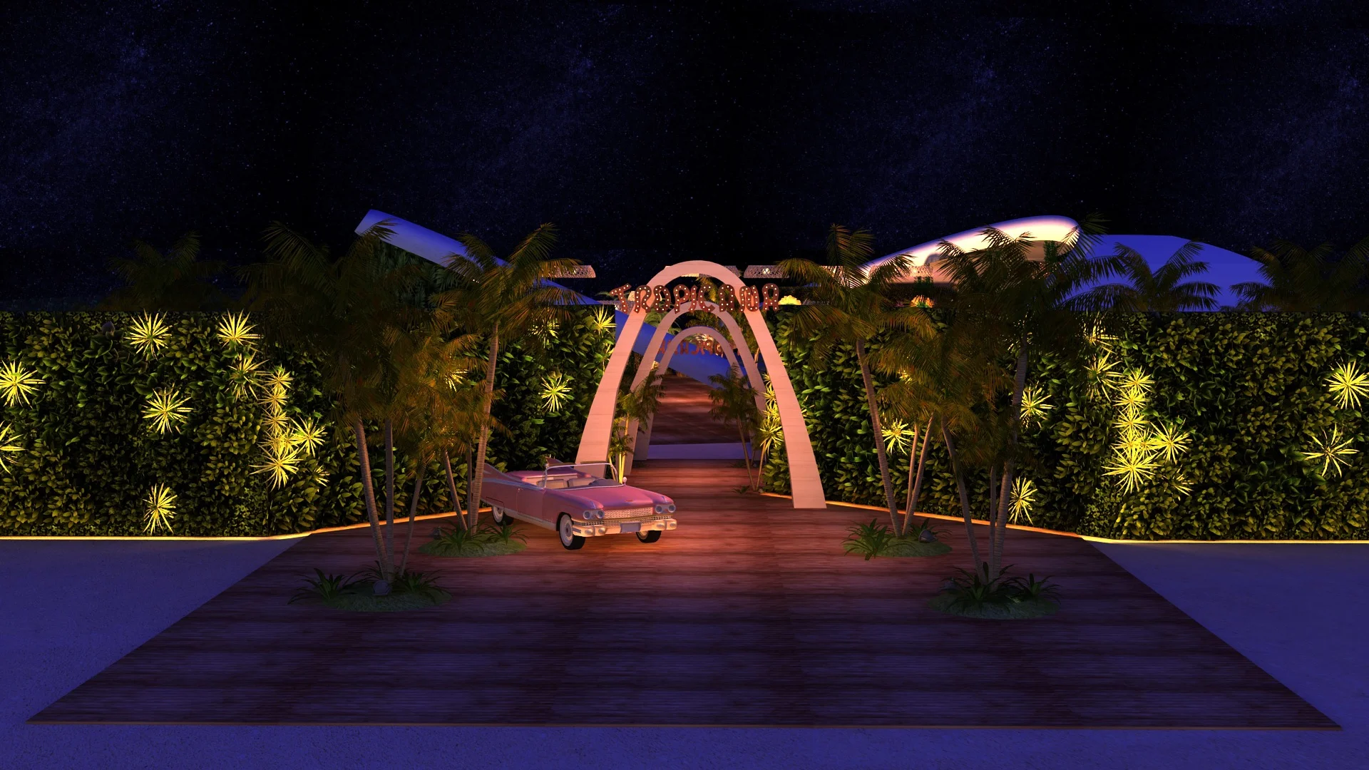 3D rendering of the exterior of an event